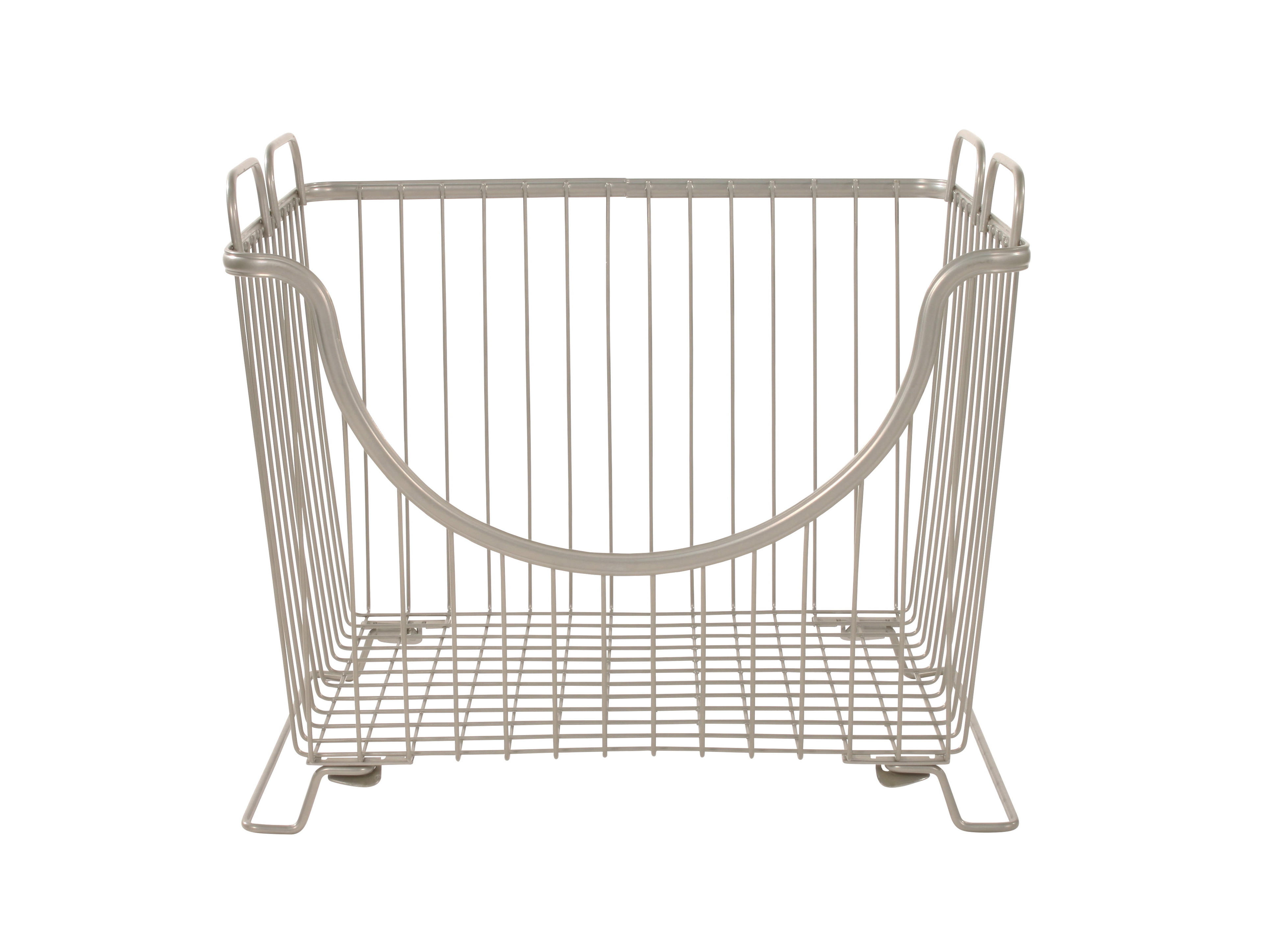 Spectrum Diversified Ashley Steel Stackable Wire Basket with Raised Feet and Looped Handles, Modular Stacking Bin System for Kitchen Countertop and Desk Organization, Large, Satin Nickel