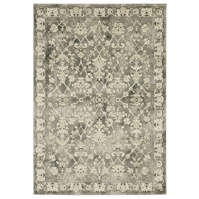 Oriental Weavers Florence Area Rug 1002E Grey Scrolls Faded 6' 7" x 9' 6" Rectangle