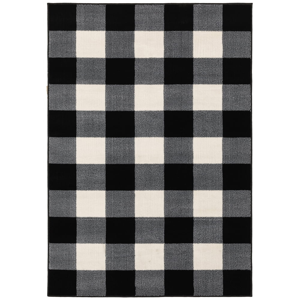 Sphinx Georgia Area Rug 678D0 Casual Black Plaid Blocks 5' 3" x  7' 3" Rectangle