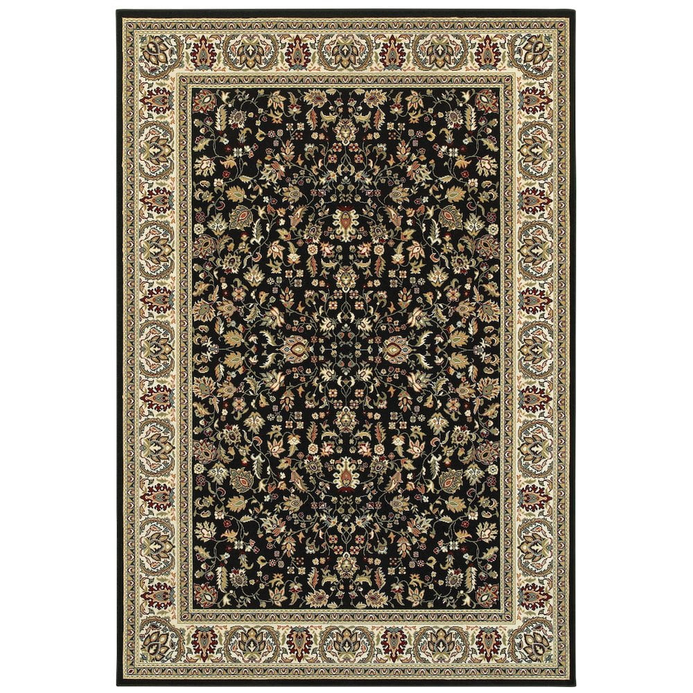 Oriental Weavers Kashan Area Rug - 108B1 - 9'10" x 12'10" - in Black/ Ivory - Vintage Inspired, Stain Resistant, Family and Pet Friendly , Family, Dining, Living Room Rug