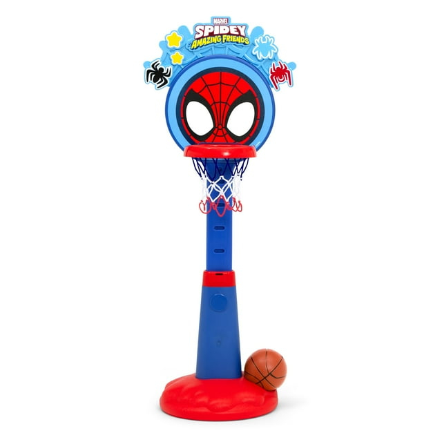 Spidey and His Amazing Friends Plastic Basketball Set by Delta Children – Includes Basketball Hoop, 1 Basketball and Ball Pump