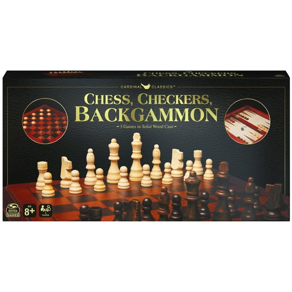 Spin Master Games, Wood Chess, Checkers, and Backgammon 3-in-1 Set, for Ages 8 and up