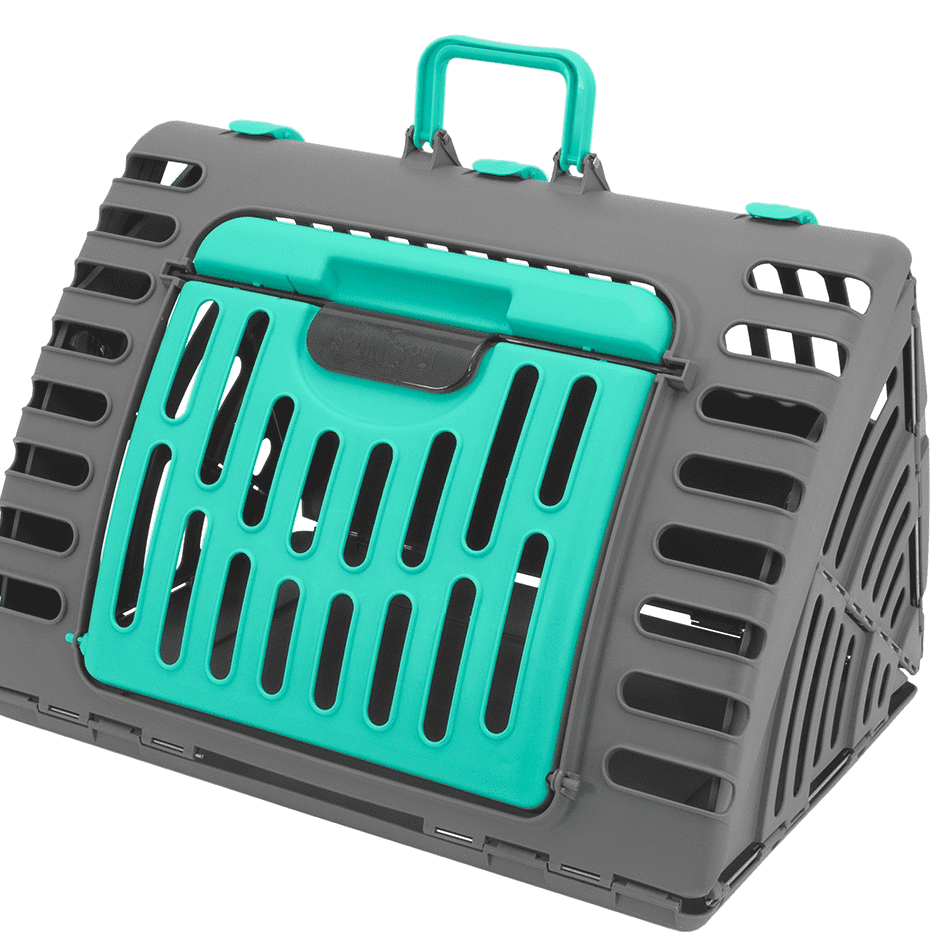 Sport Pet Designs, Foldable Plastic Travel Cat Carrier, Waterproof Bed included, 35 lb Limit, Gray