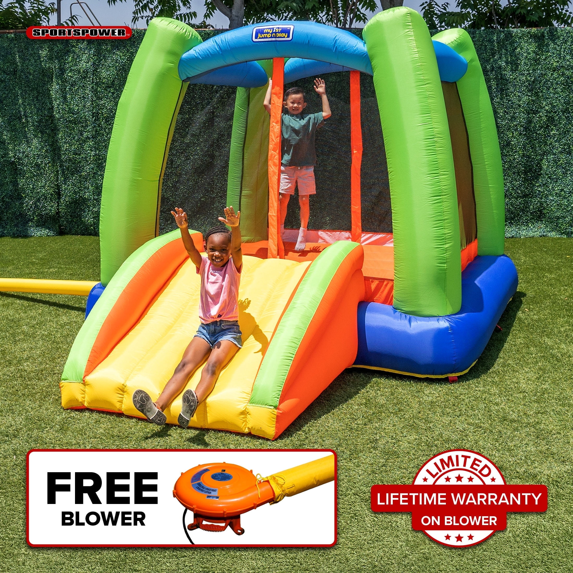 Sportspower My 1st Jump 'n Play, 12 feet Inflatable Bounce House with Lifetime Warranty on Blower, Great for Kids Aged 3-8