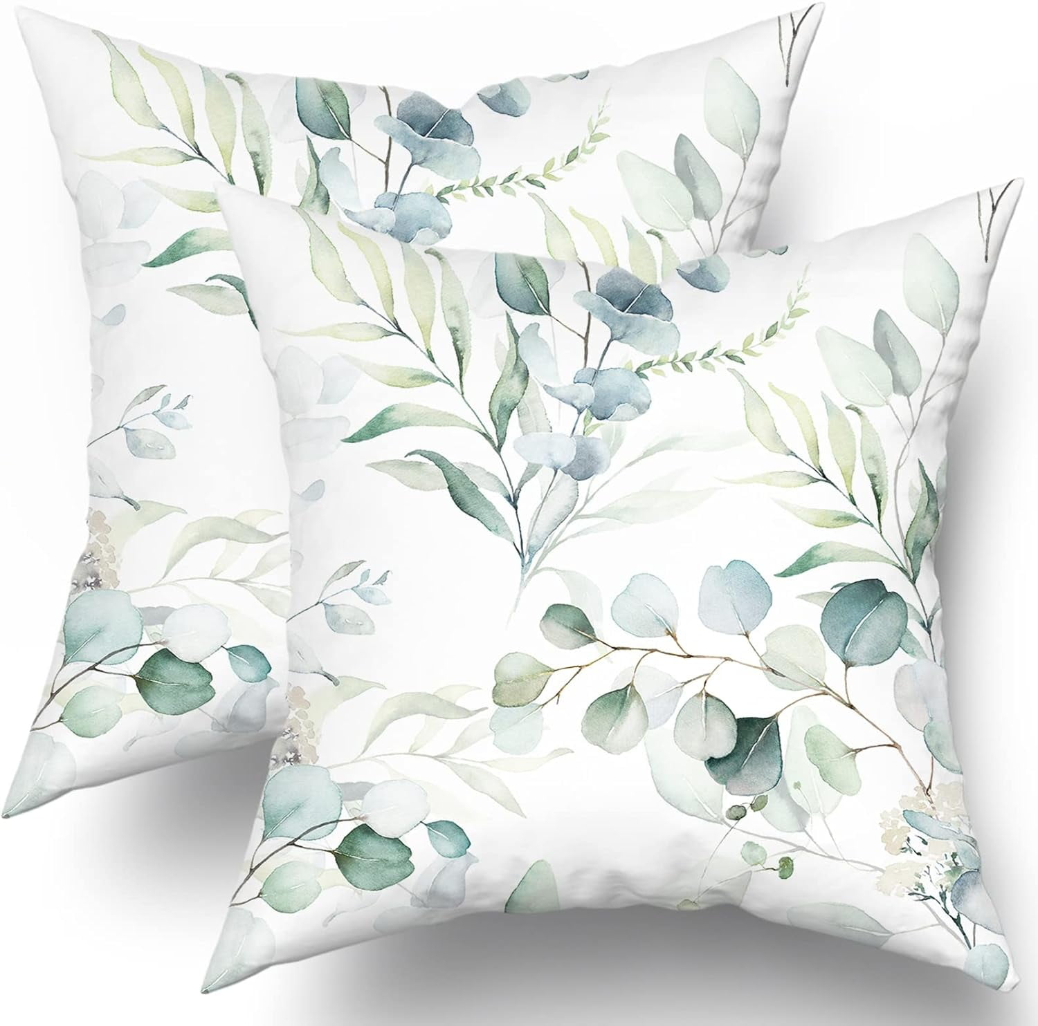 Spring Sage Green Leaf Pillow Covers 18x18 inch Set of 2 Eucalyptus Floral Watercolor Pillow Cases Modern Throw Pillows Cover Decor Gifts for Bed Couch Sofa Living Room