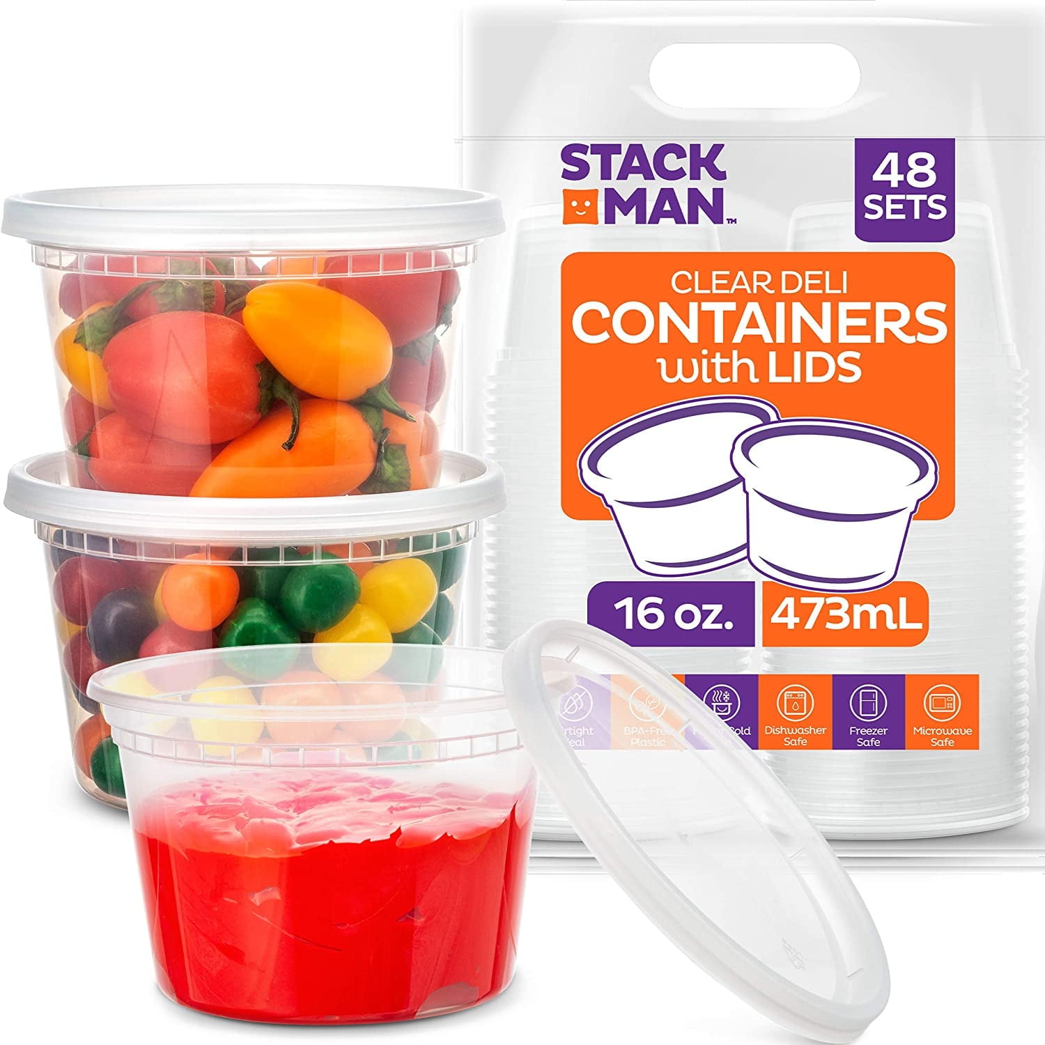 [48 Sets -16 oz.] Plastic Deli Food Storage Containers with Airtight Lids - Soup Containers with Lids