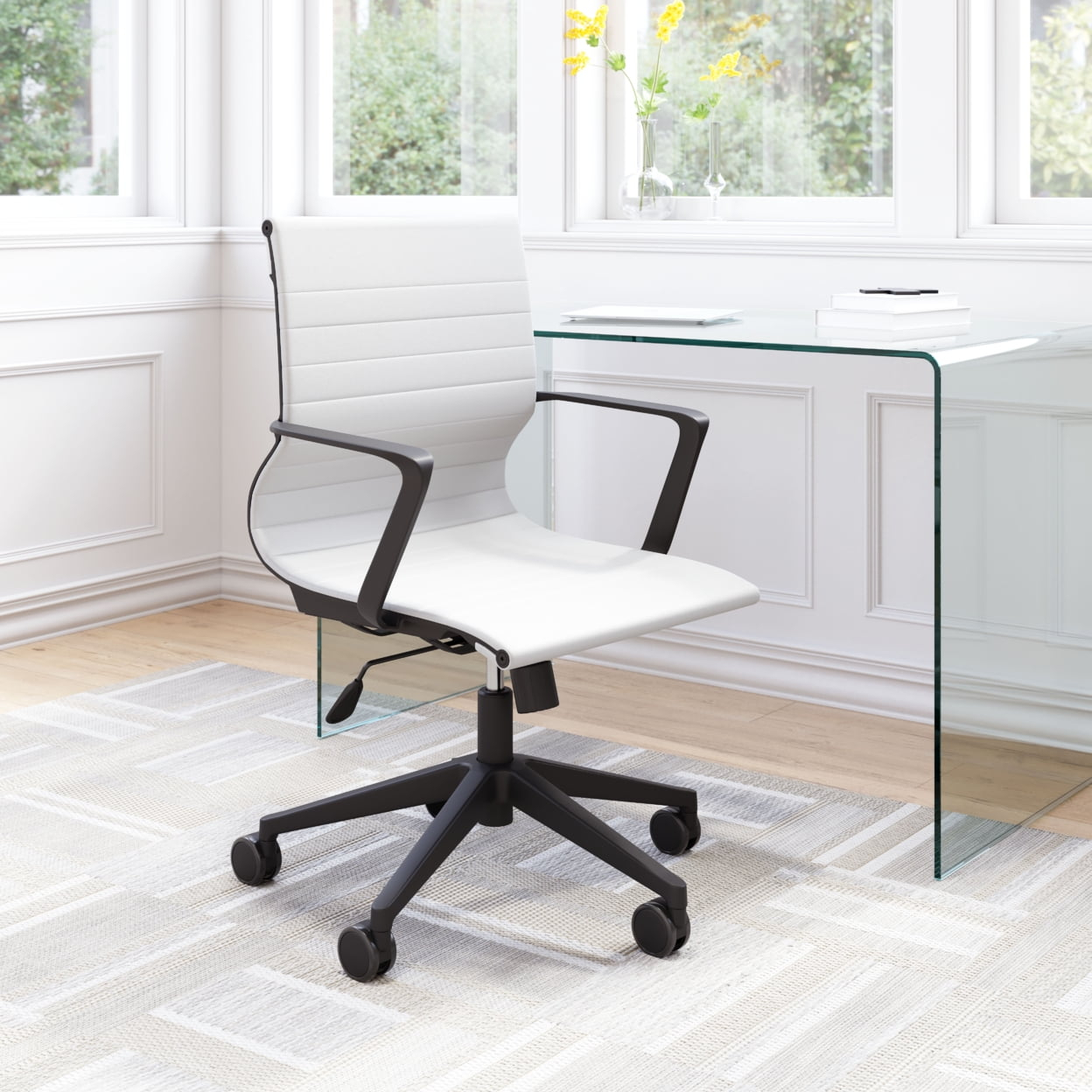 Stacy Office Chair Rolling Base with Armrests Polyurethane Mesh Mid-Century Design