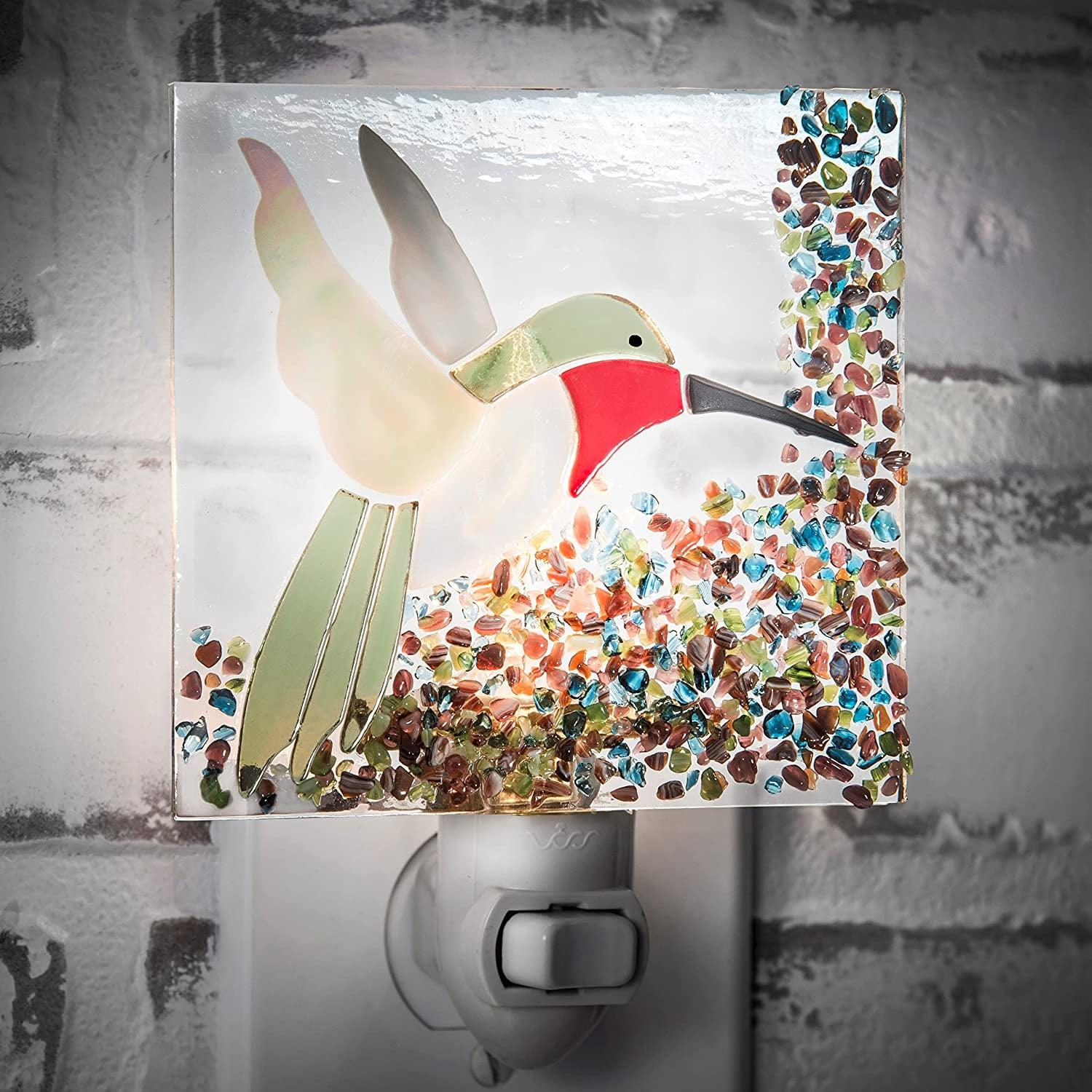 Stained Glass Night Light, Hummingbird, Outdoor, Plug in nightlight for Bedroom/Bathroom/den/Hallway Home Decor NTL 225-2