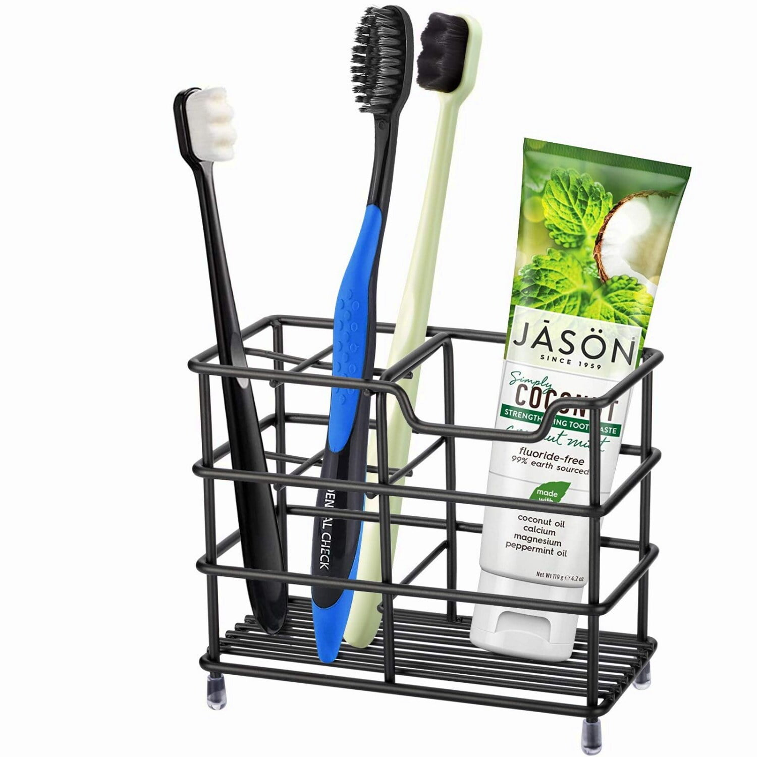 304 Stainless Steel Bathroom Toothbrush Holder Toothpaste Holder Stand Bathroom Accessories Organizer (Black, Small)