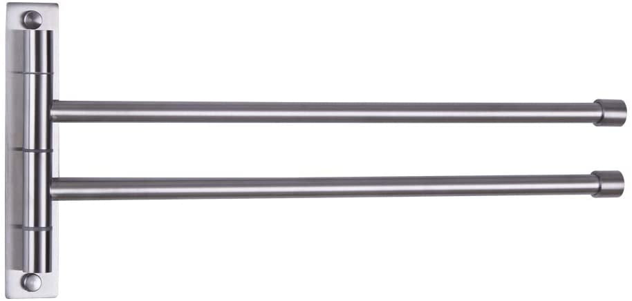 Stainless Steel Swing Out Towel Bar 2-Bar Folding Arm Swivel Hanger Bathroom Storage Organizer Rustproof Wall Mount Brushed Finish