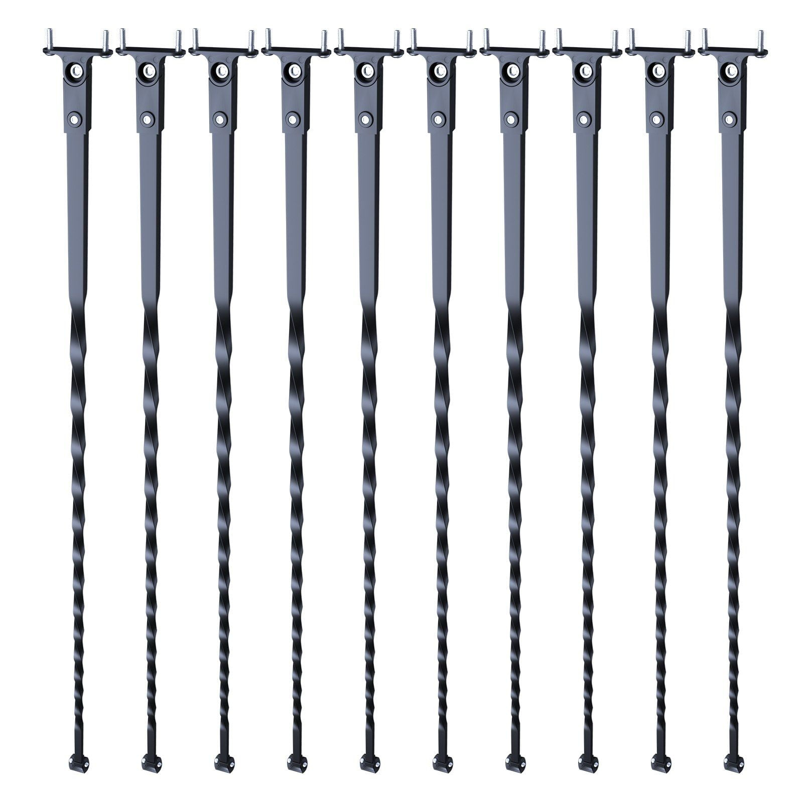 Staircase Metal Balusters, 44'' x 1/2" Galvanized Steel Decorative Banister Spindles, 10 Pack Deck Baluster with Hollow Twists, Satin Black Spiral Stair Railing with Shoes & Screws