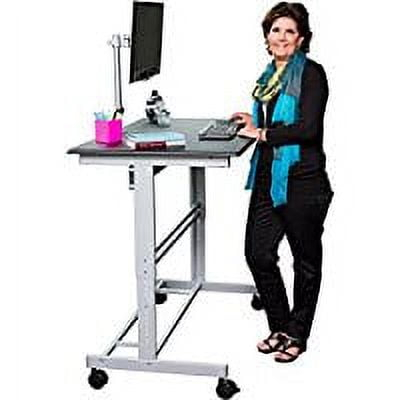 Stand Up Desk Store Rolling Adjustable Height Mobile Standing Desk with Monitor Mount (Silver Frame/Matte Black Top, 48" Wide)