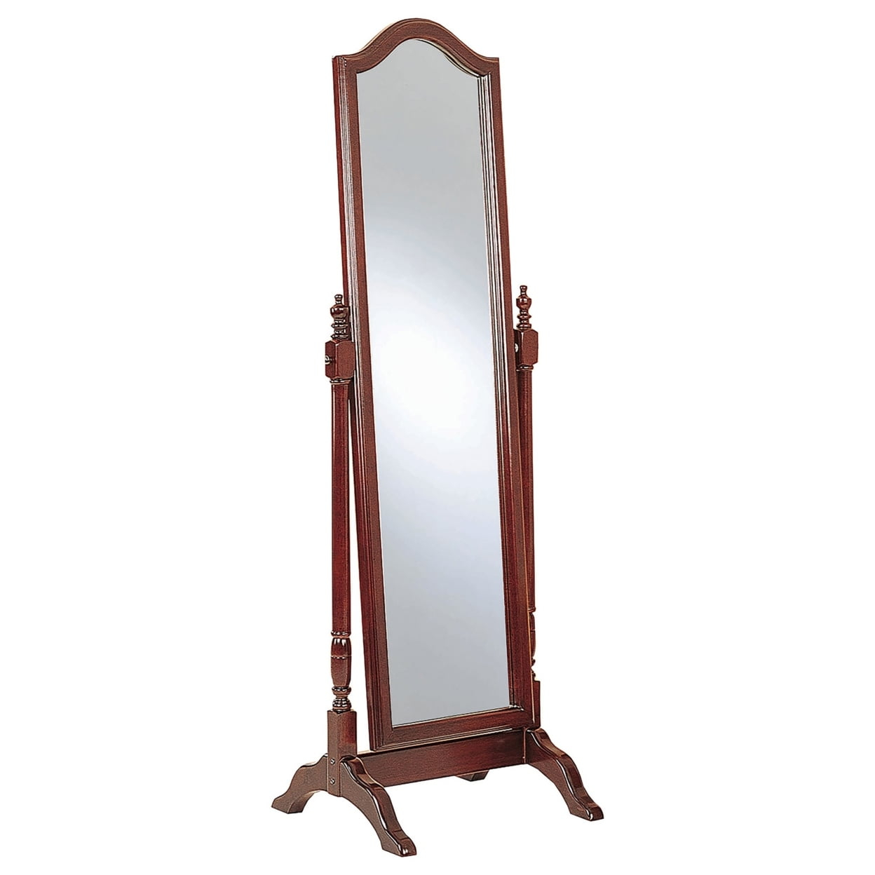 Standing Cheval Mirror with Wooden Frame Turned Posts Brown - Saltoro Sherpi
