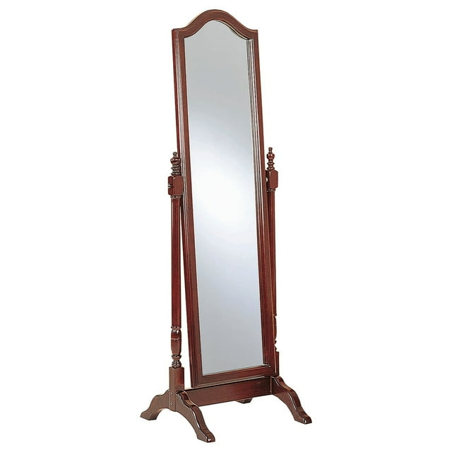 Standing Cheval Mirror with Wooden Frame Turned Posts Brown - Saltoro Sherpi