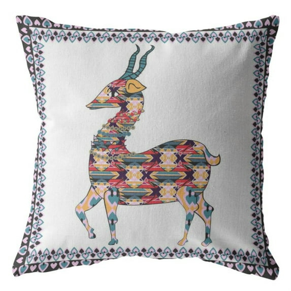 Standing Deer Throw Pillow with Removable Cover in Red and Blue on White 16x16