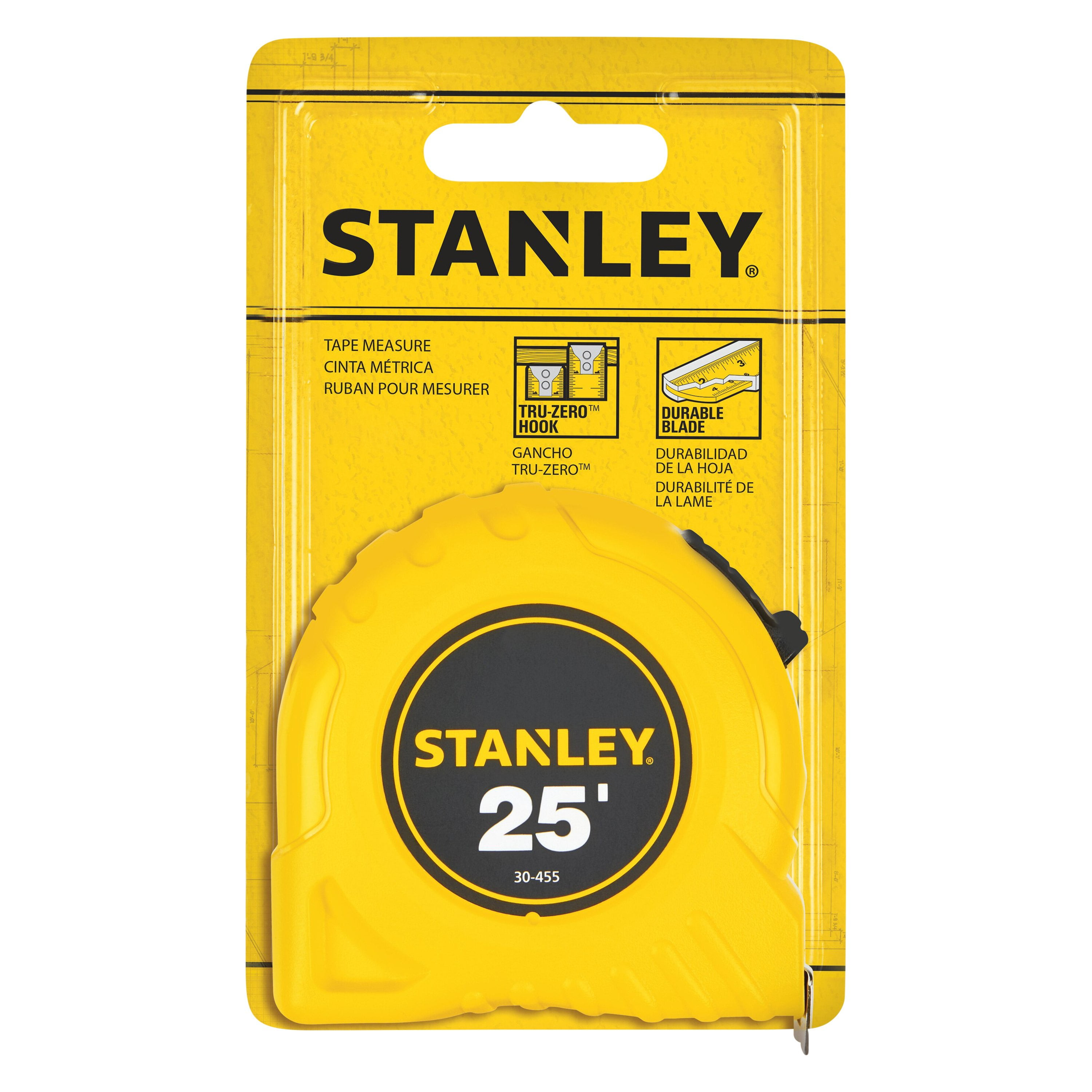 Stanley Bostitch Power Return Tape Measure, Plastic Case, 1" x 25ft, Yellow