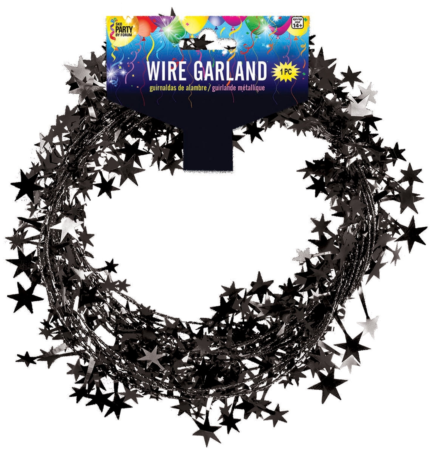 PMU Star Wire Shiny Garland Black - Halloween, Christmas Party, Wedding, Birthday, Festive Home Decoration Ornament 25ft Black (1/pkg) Pkg/1