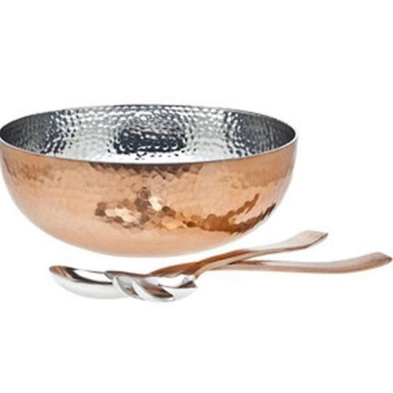 Classic Hammered Copper Salad Serving Bowl with Utensils