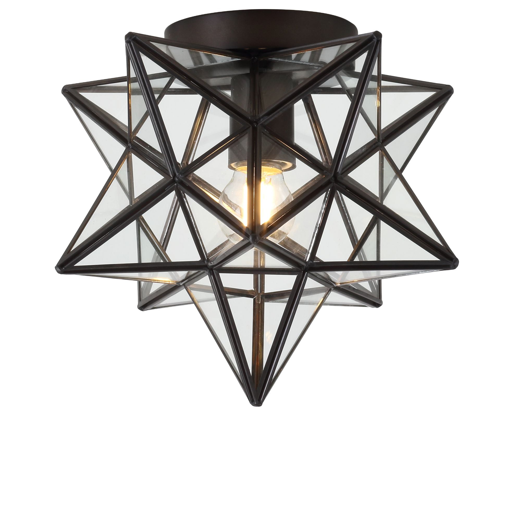 Stella 12" Moravian Star Metal/Clear Glass LED Flush Mount, Oil Rubbed Bronze