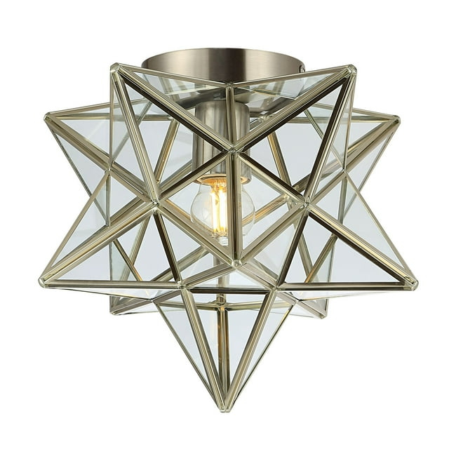 Stella 12" Moravian Star Metal/Glass LED Flush Mount, Nickel
