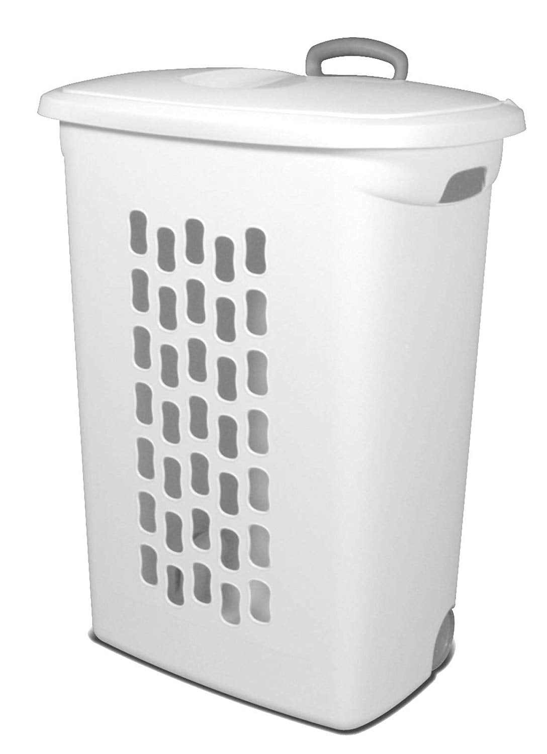 White Plastic Wheeled Laundry Hamper with Lid