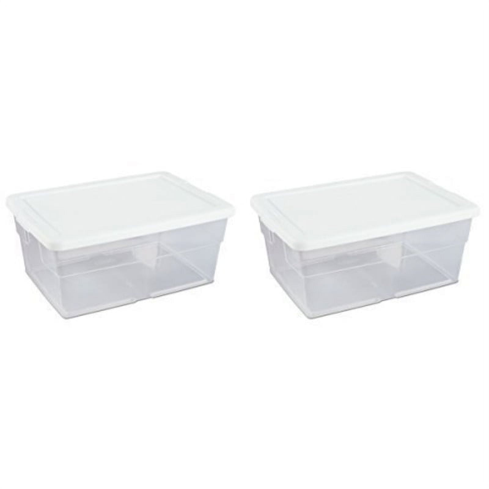 Sterilite 16 Quart Basic Clear Storage Box with White Lid (Pack of 2)