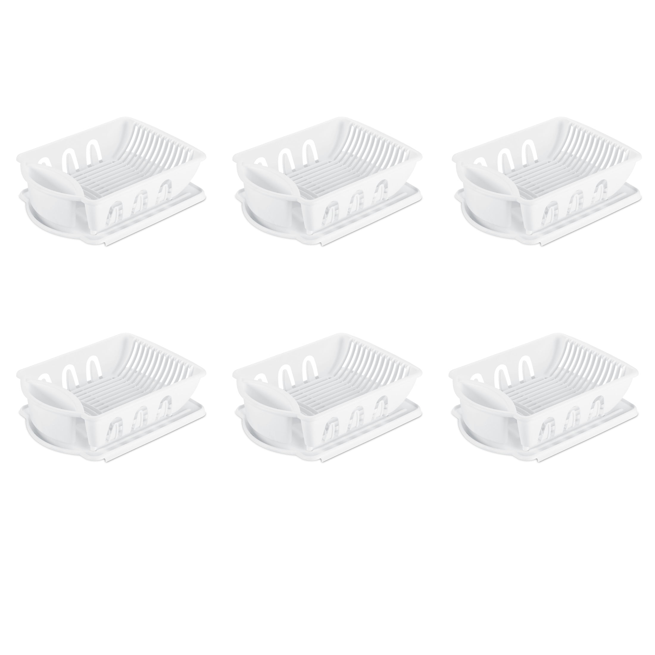 Sterilite 2 Piece Sink Set, Dish Drainer and Drainboard for Plates, Cups, and Flatware, White, 6 Count