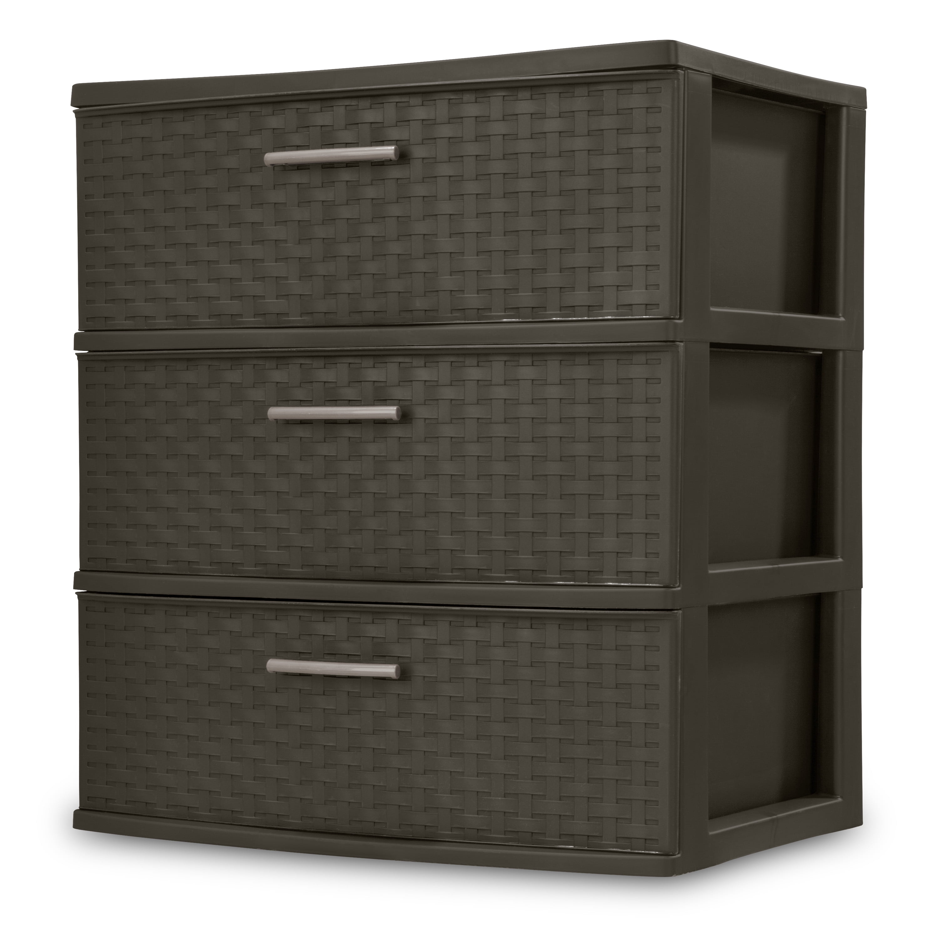 Sterilite Sterilite 25306P01 Spacious 3-Drawer Wide Weave Design Storage Tower, Brown
