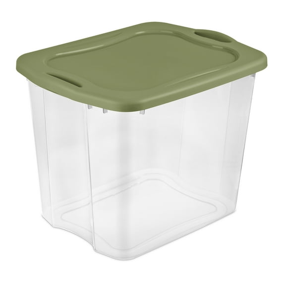 Sterilite Large Storage Bin, 95 Quart EZ Carry Clear Plastic Storage Container with Snap-On Lid, Green
