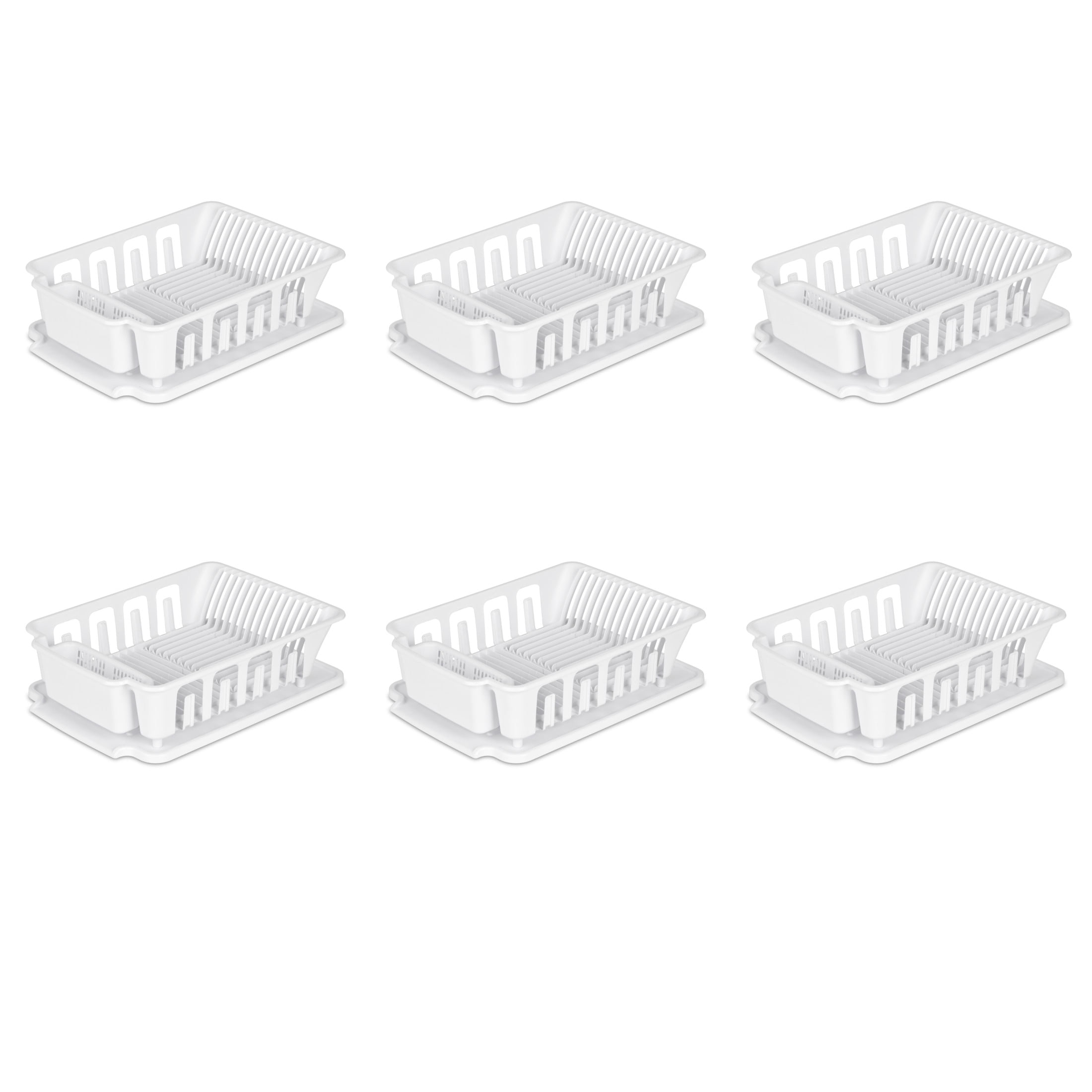 Sterilite Large 2 Piece Sink Set, Dish Drainer and Drainboard for Plates, Cups, and Flatware, White, 6 Count