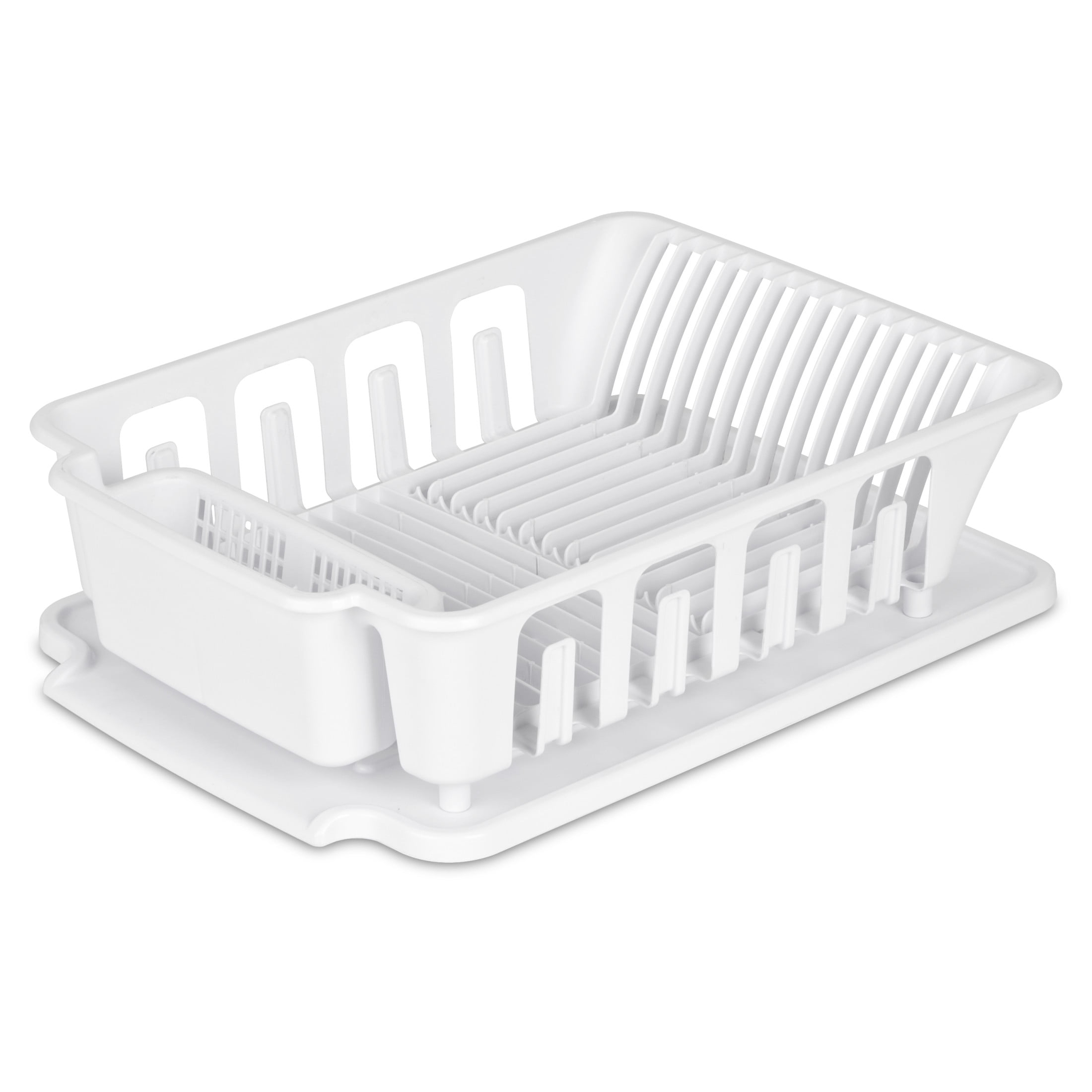 Sterilite Large 2 Piece Sink Set, Dish Drainer and Drainboard for Plates, Cups, and Flatware, White