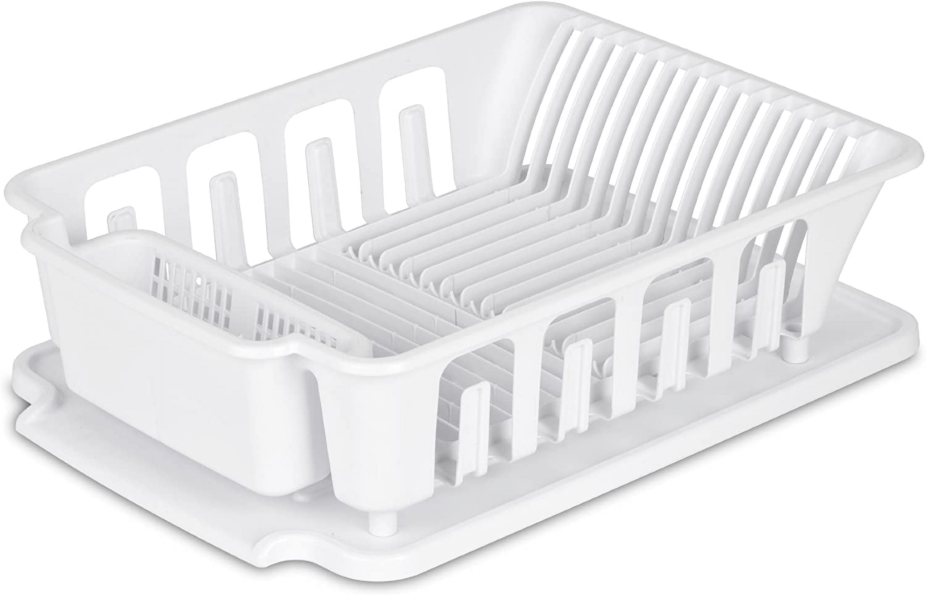 Sterilite Large 2 Piece Sink Set, Dish Drainer and Drainboard for Plates, Cups, and Flatware, White, 6 Count