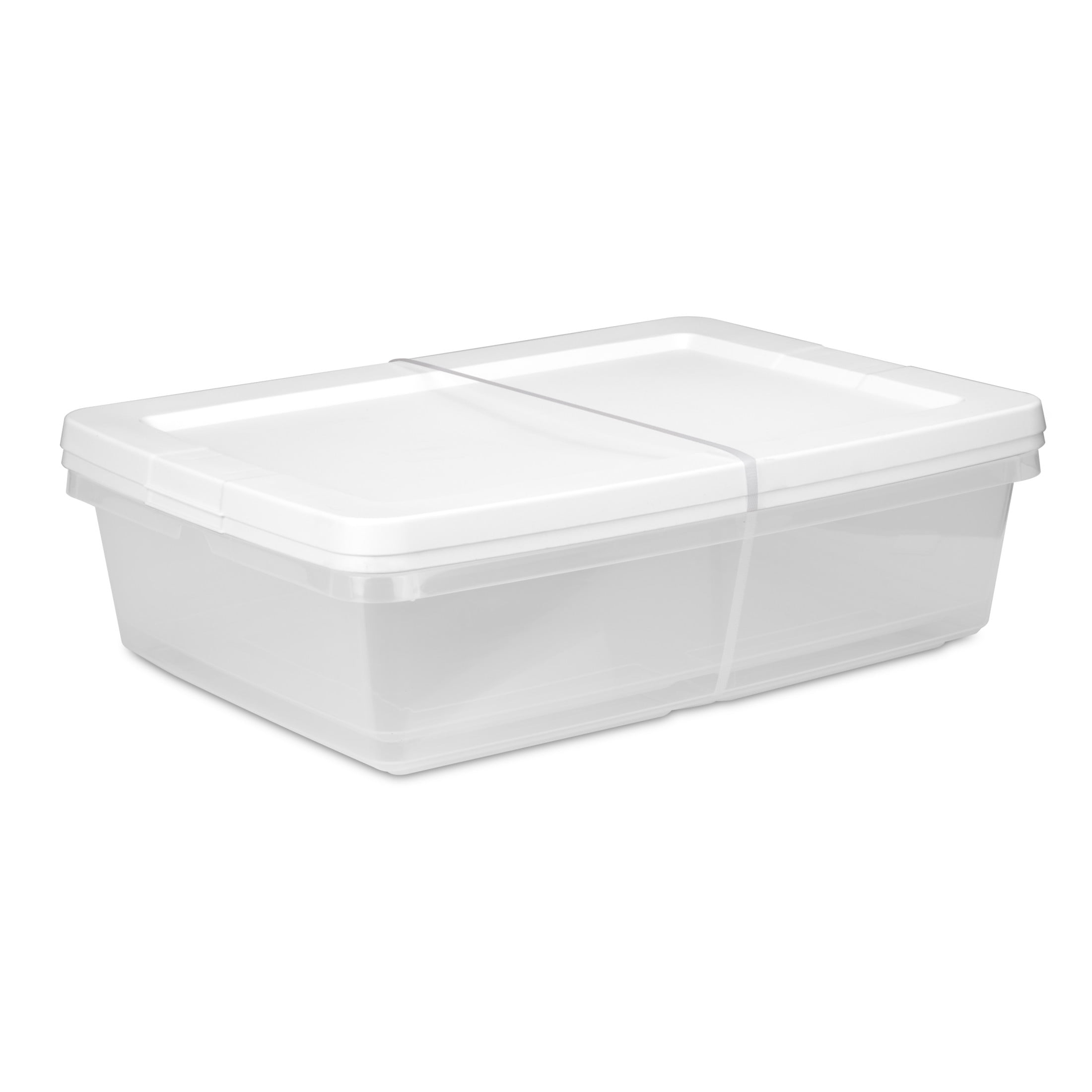 Sterilite, 28 Quart Clear Storage Bin, Snap-on Lid Storage Container, with White Lid, Set of 2
