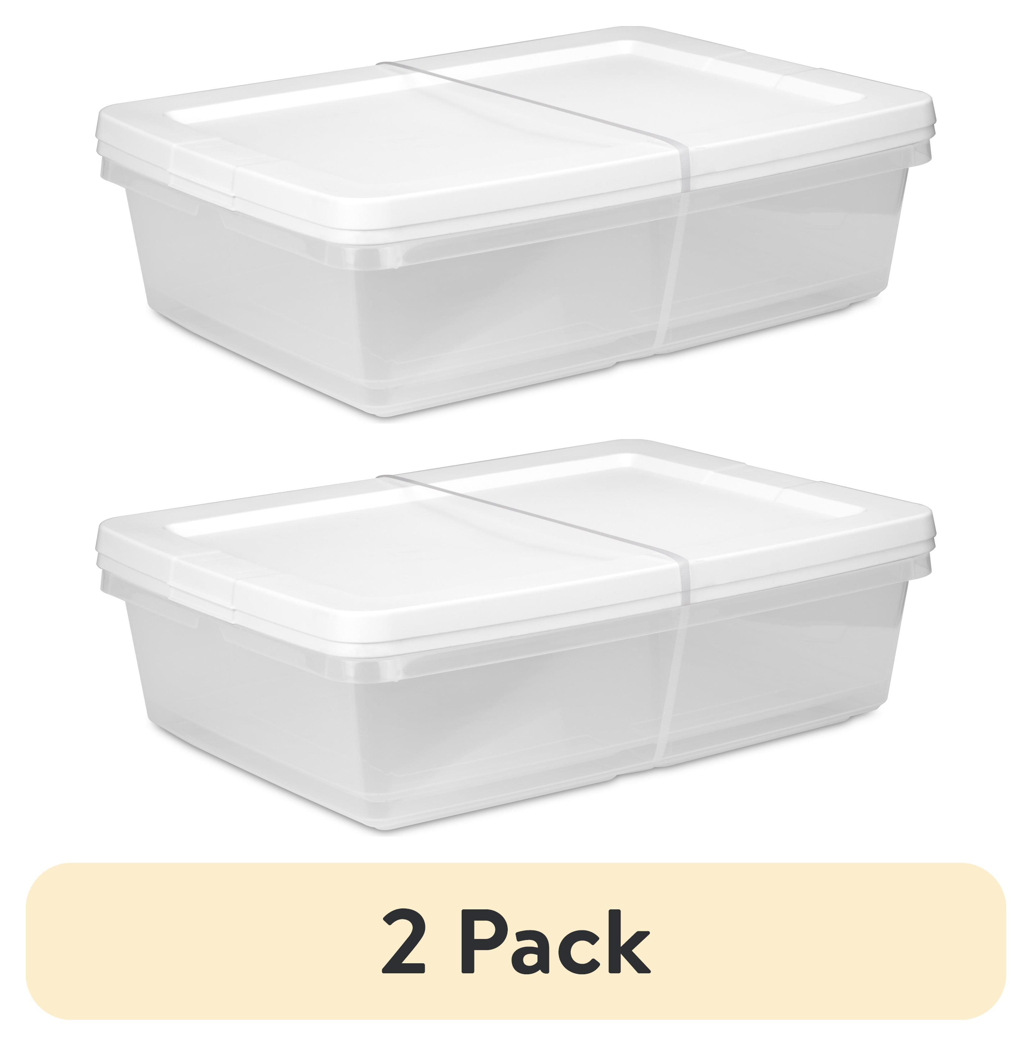 Sterilite, 28 Quart Clear Storage Bin, Snap-on Lid Storage Container, with White Lid, Set of 2
