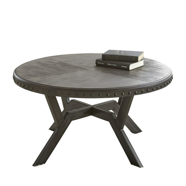 Steve Silver Alamo Indoor Industrial Wood and Nailhead 18" Height Round Coffee Table, Gray