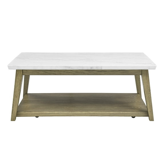 Steve Silver Vida Mid-Century Modern Genuine Marble Coffee Table with Casters, Blonde