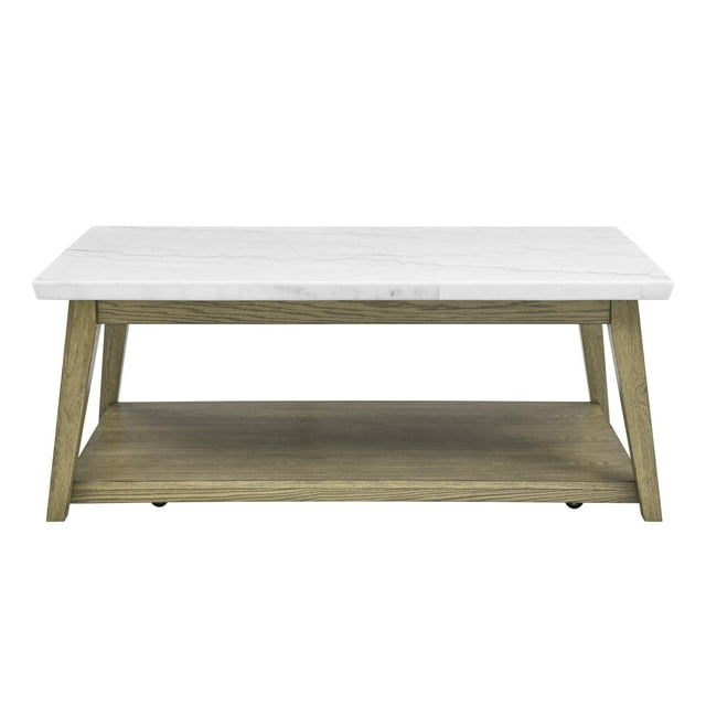 Steve Silver Vida Mid-Century Modern Genuine Marble Coffee Table with Casters, Blonde
