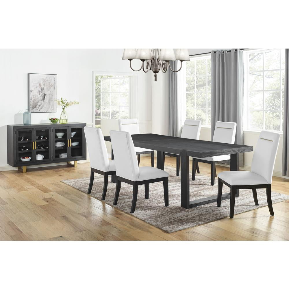 Steve Silver Yves Rubbed Charcoal 8-Piece Dining Set with White Side Chairs