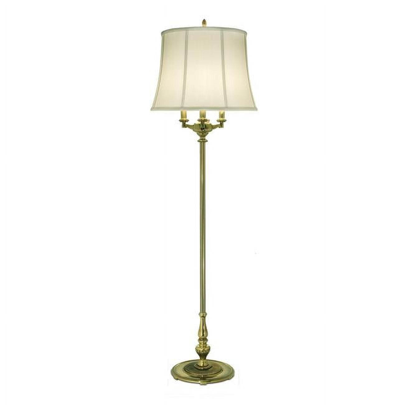 Stiffel FL-A2034-A672-BB 61 in. Burnished Brass 6 Way Floor Lamp with Off White Silk Shantung Shade