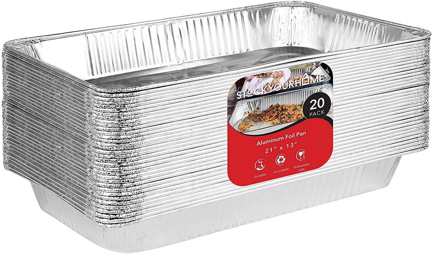 Stock Your Home 21x13" Aluminum Foil Pans (20 Piece Count) - High-Temperature Baking & Serving Trays