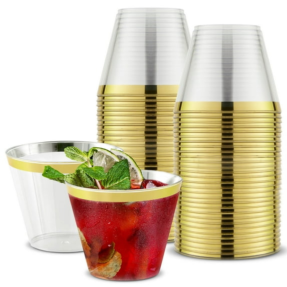 Stock Your Home 9oz Hard Plastic Party Cups 100 Pack - Gold Rim