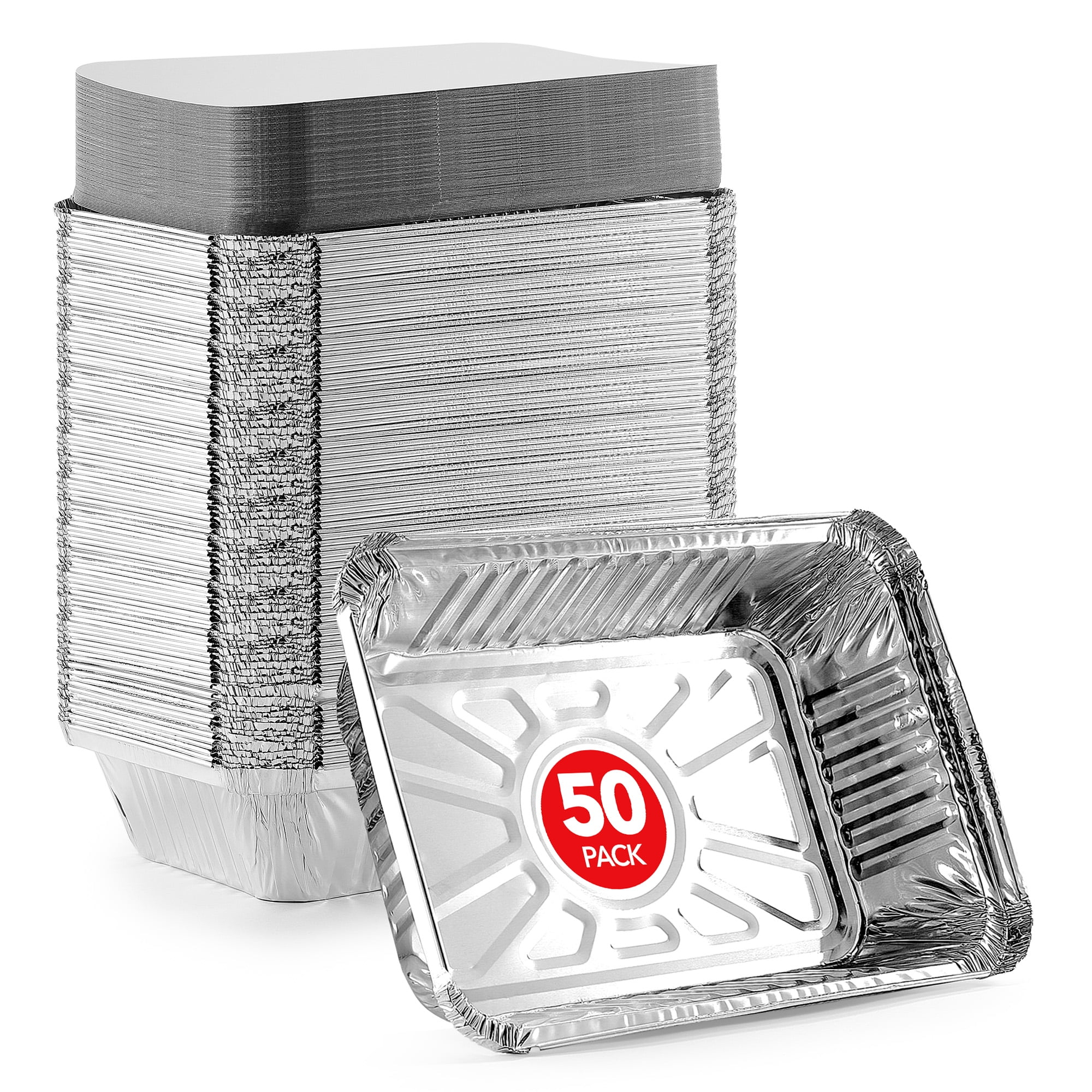 Stock Your Home Aluminum Pans with Lids (50-Pack) - 2 Lb Disposable Foil Takeout Containers