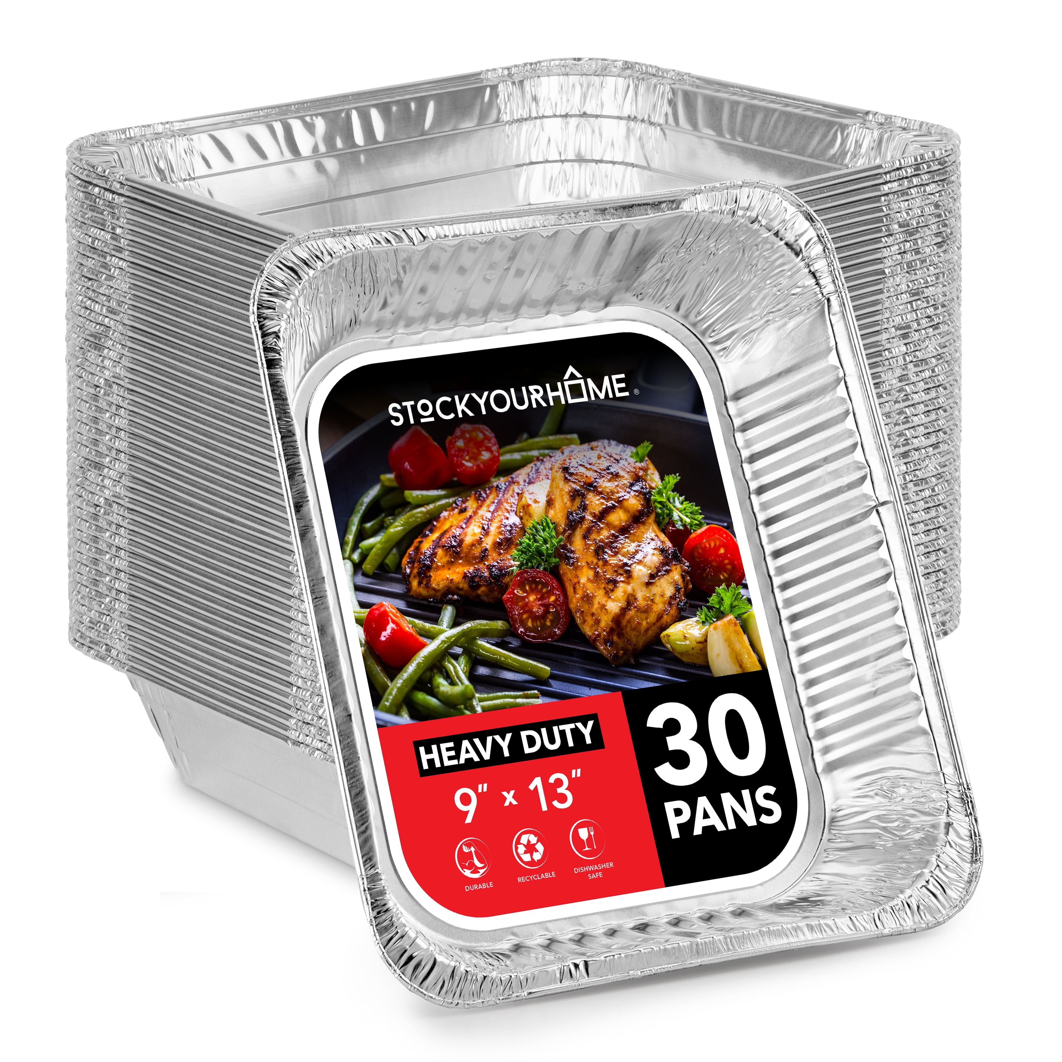 9x13 Aluminum Foil Pans (10 Pack), Disposable Half Size Deep Foil Pans, Cookware, Food Prepping, Large Pans for Baking, Reheating, Grilling
