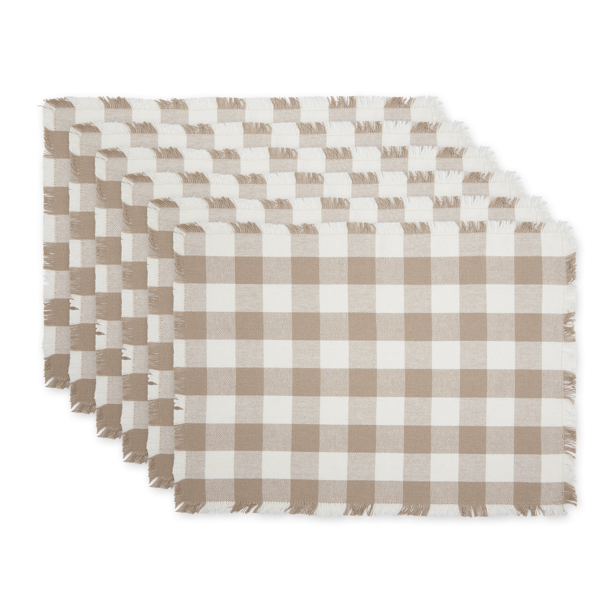 Stone Heavyweight Check Fringed Placemat (Set of 6)