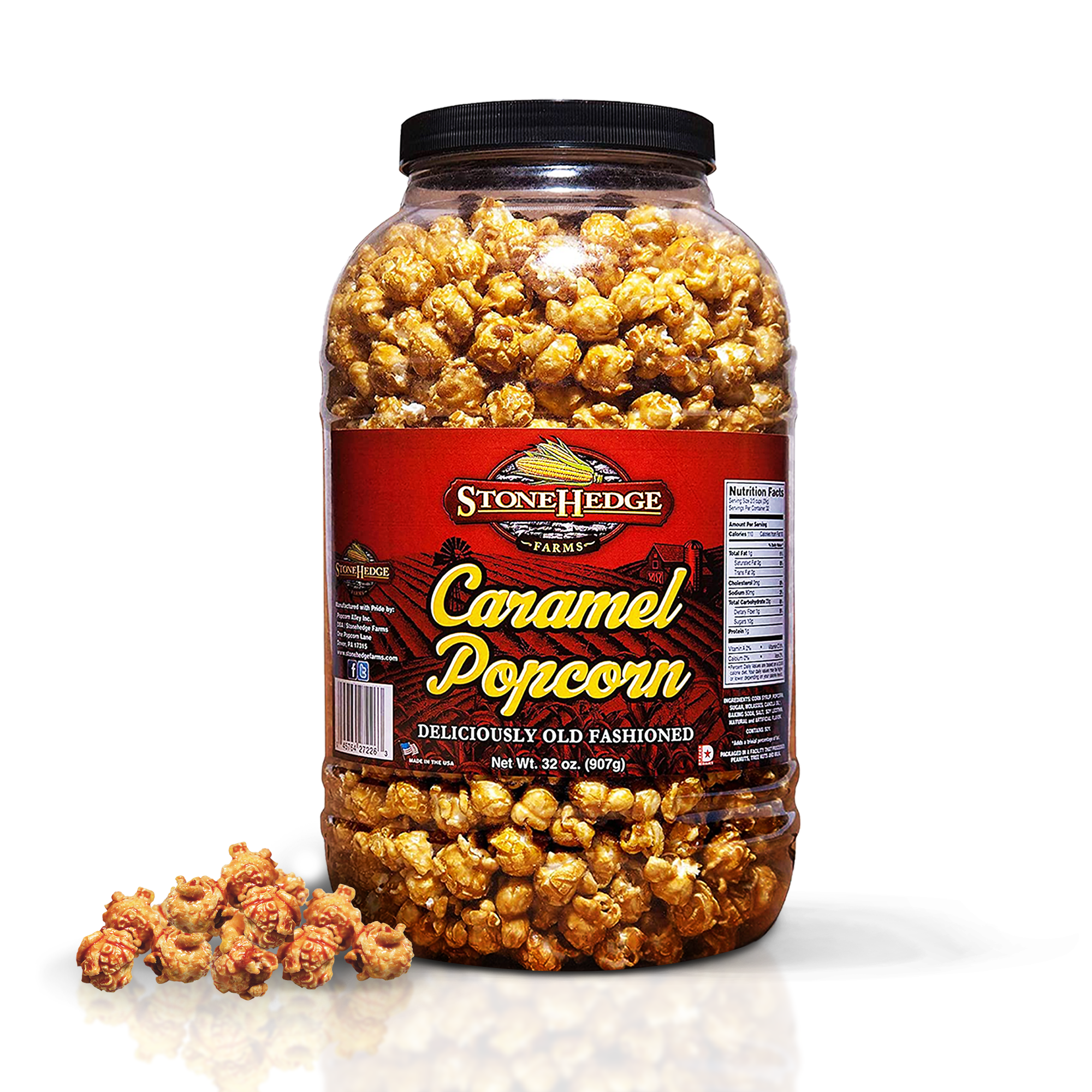 StoneHedge Farms Caramel Popcorn Deliciously Old Fashioned 32 oz. Tall Tub! 2 lbs. of Deliciousness! Made in the USA!
