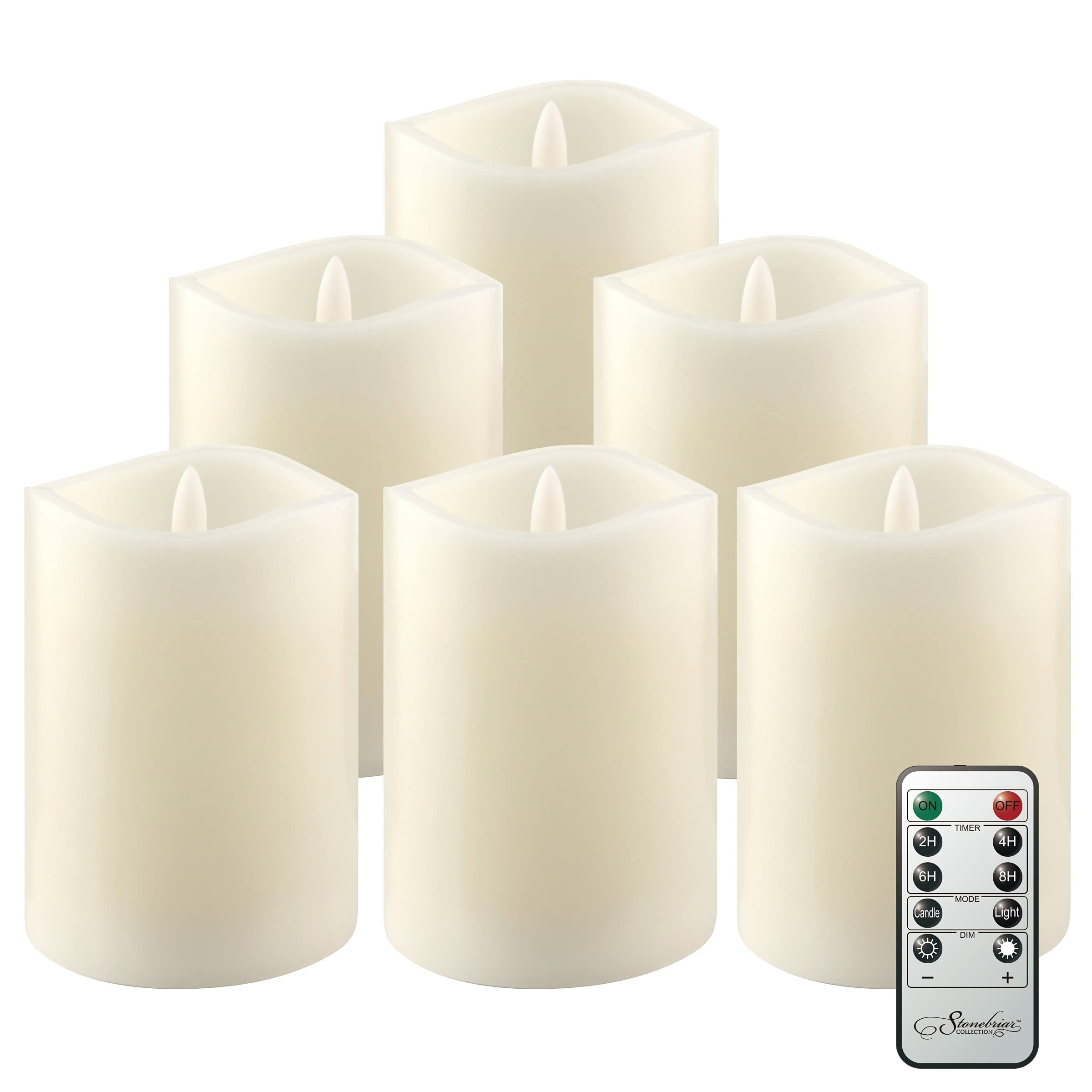 Stonebriar Flameless LED 3"x 4" off-White Real Wax Pillar Candle with Timer and Remote, 6 Pack