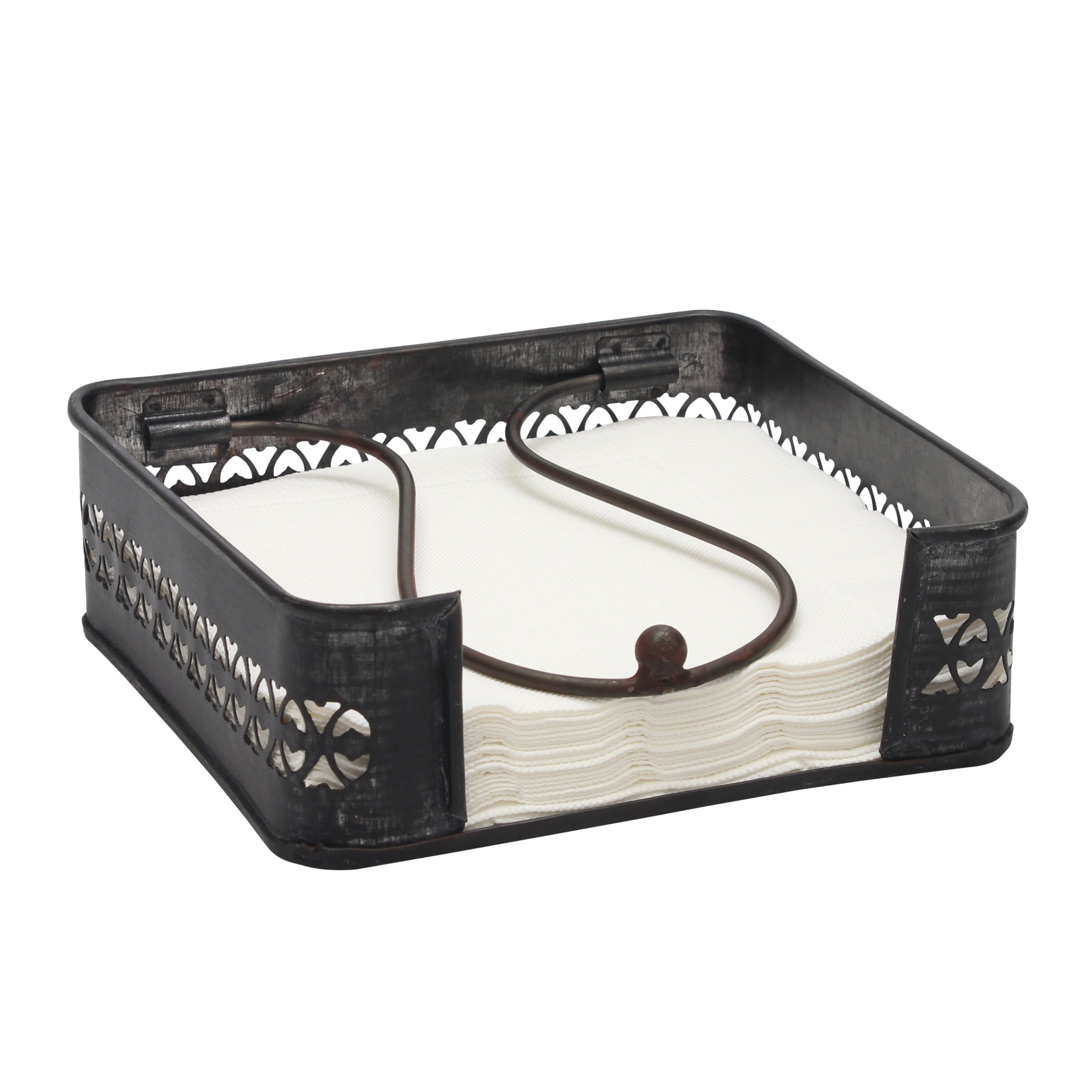 Stonebriar Galvanized Metal Decorative Napkin Holder,7"x7", Black