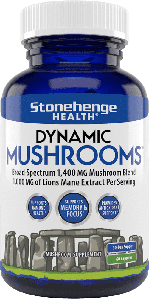 Stonehenge Health Dynamic Mushrooms - 100% Fruiting Bodies & Extracts - Lion’s Mane, Chaga, Maitake, Shiitake, Reishi - Nootropic Brain & Focus, Immune System Booster No Mycelium, 60 Veggie Capsules