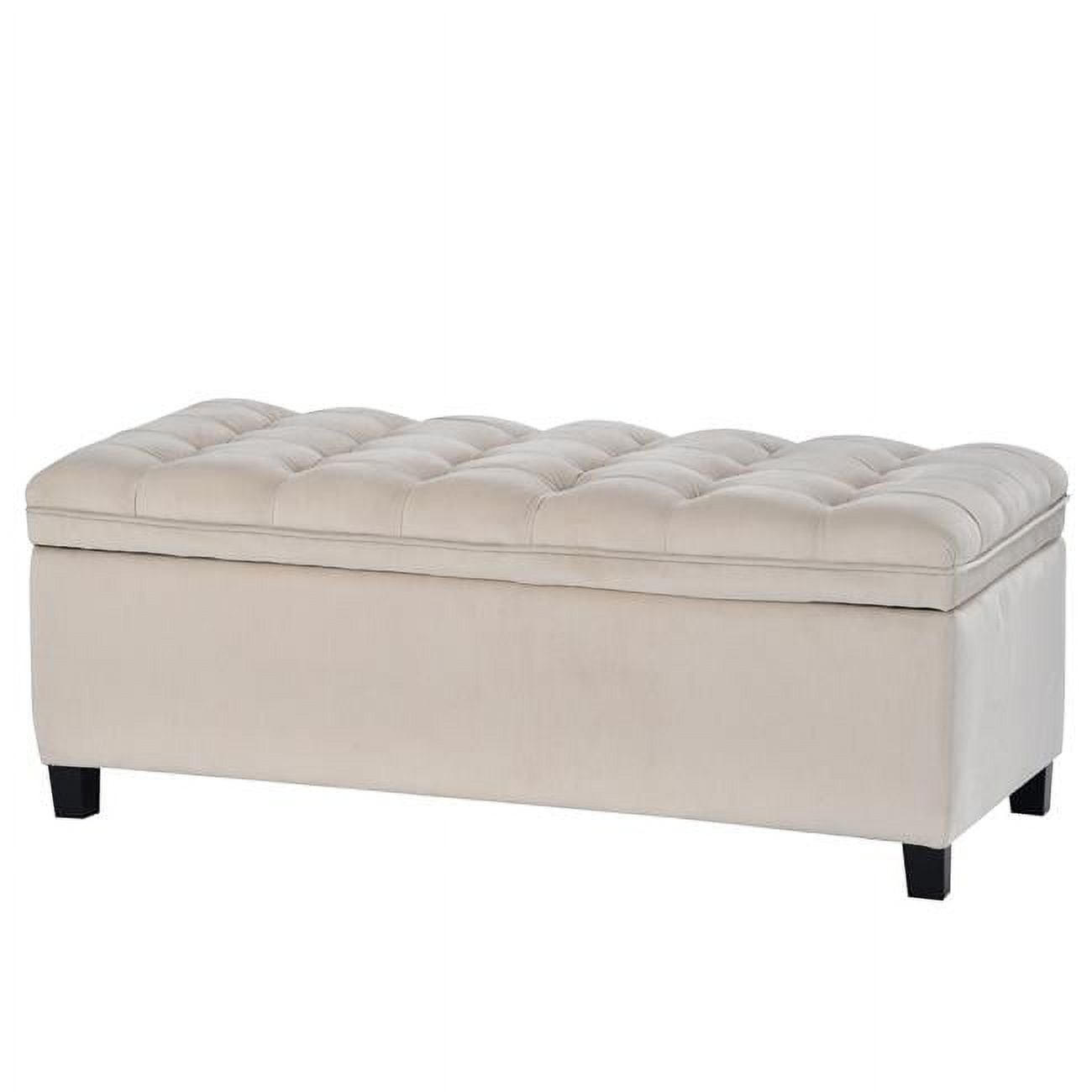 Storage Bench with Flip Button Tufted Top & Sleek Legs, Beige
