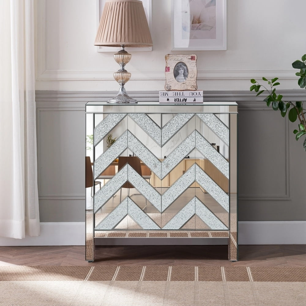 Storage Cabinet with Mirror Trim Living Room Dining Room Entryway Kitchen M Shape